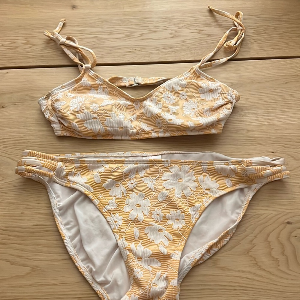 Orange & White Lace Embroidered pattern swimsuit